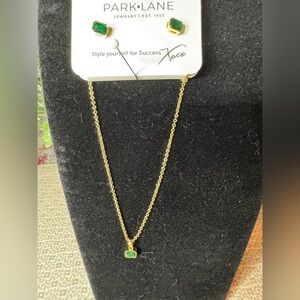 Park Lane Gold Necklace with Green Pendant and Earrings Set